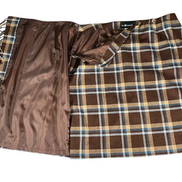 Sag Harbor Brown Plaid Wool Blend Wrap Skirt Size 18 Lined Vintage Fall Winter - Picture 10 of 10